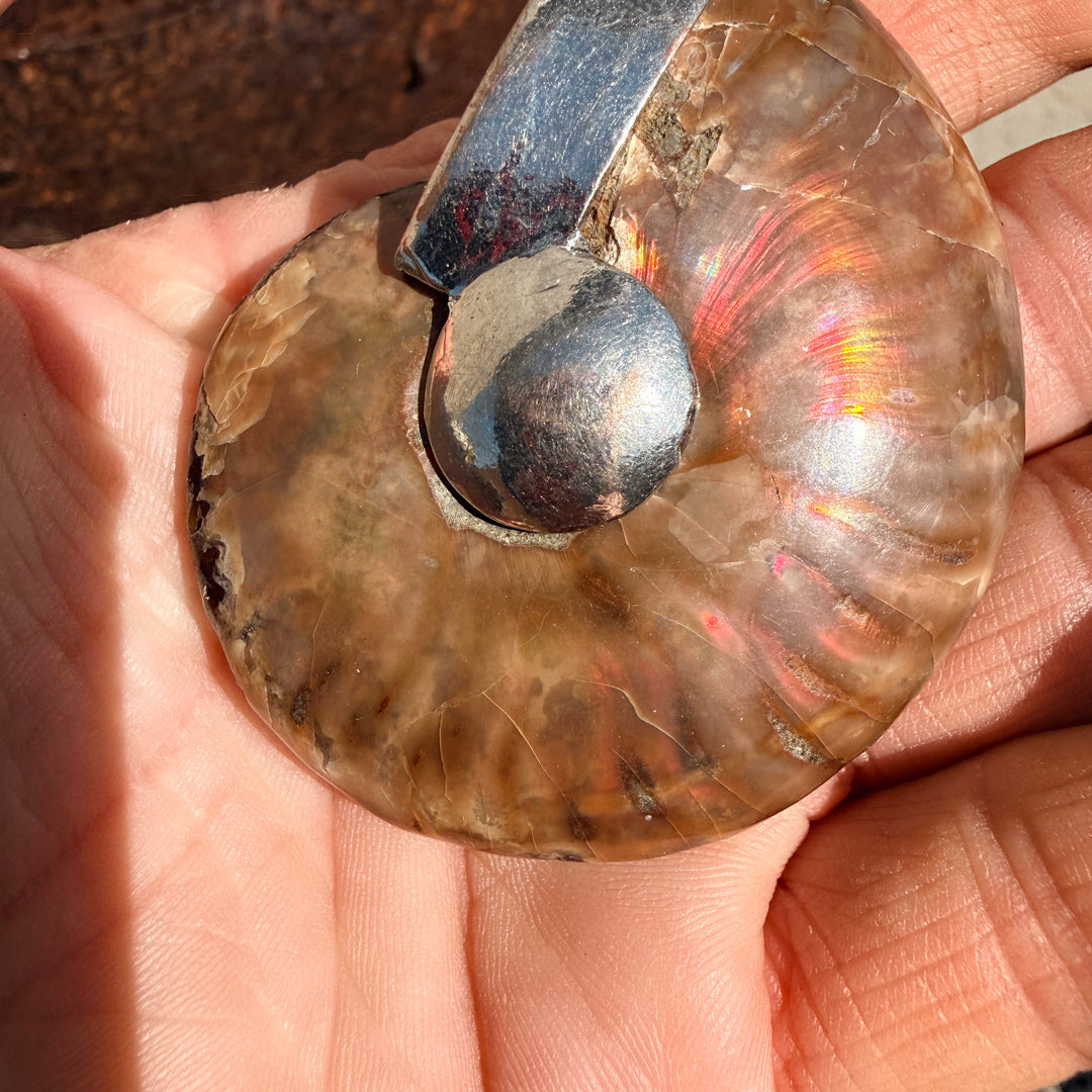 Large Vintage Sterling Silver Ammonite Pendant