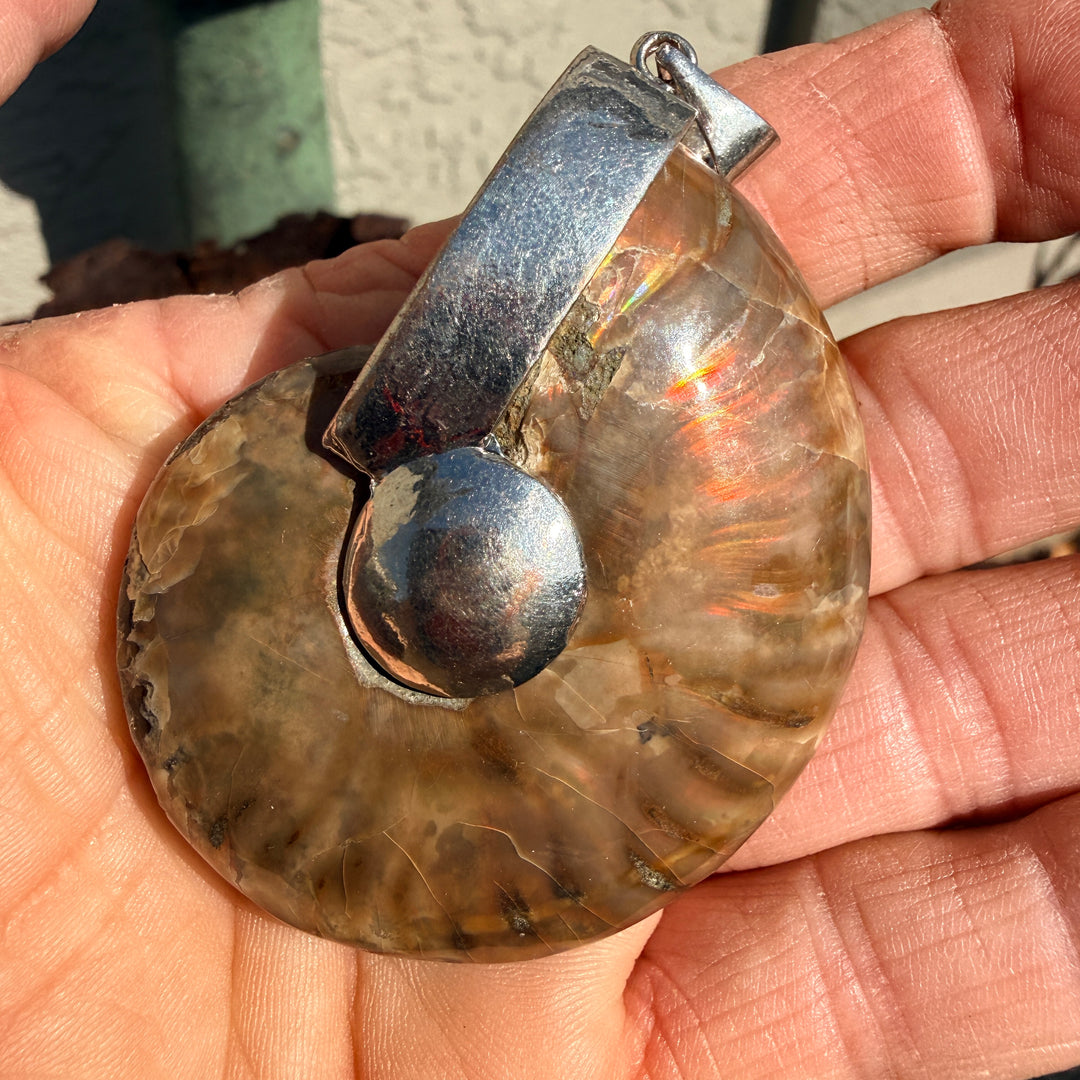 Large Vintage Sterling Silver Ammonite Pendant
