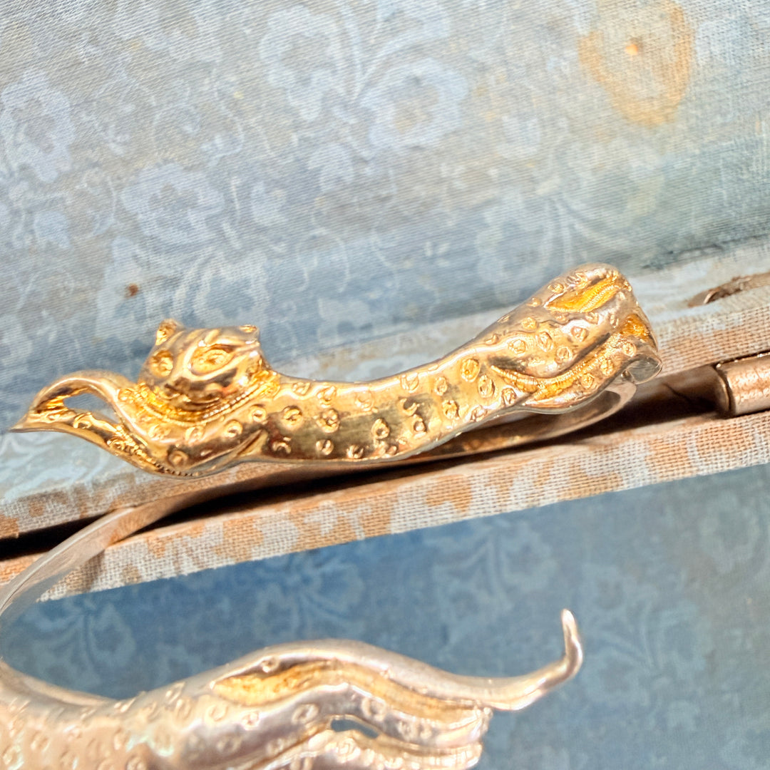 Sergio Bustamante Double Cat Bracelet Sterling Silver & Gold Bracelet