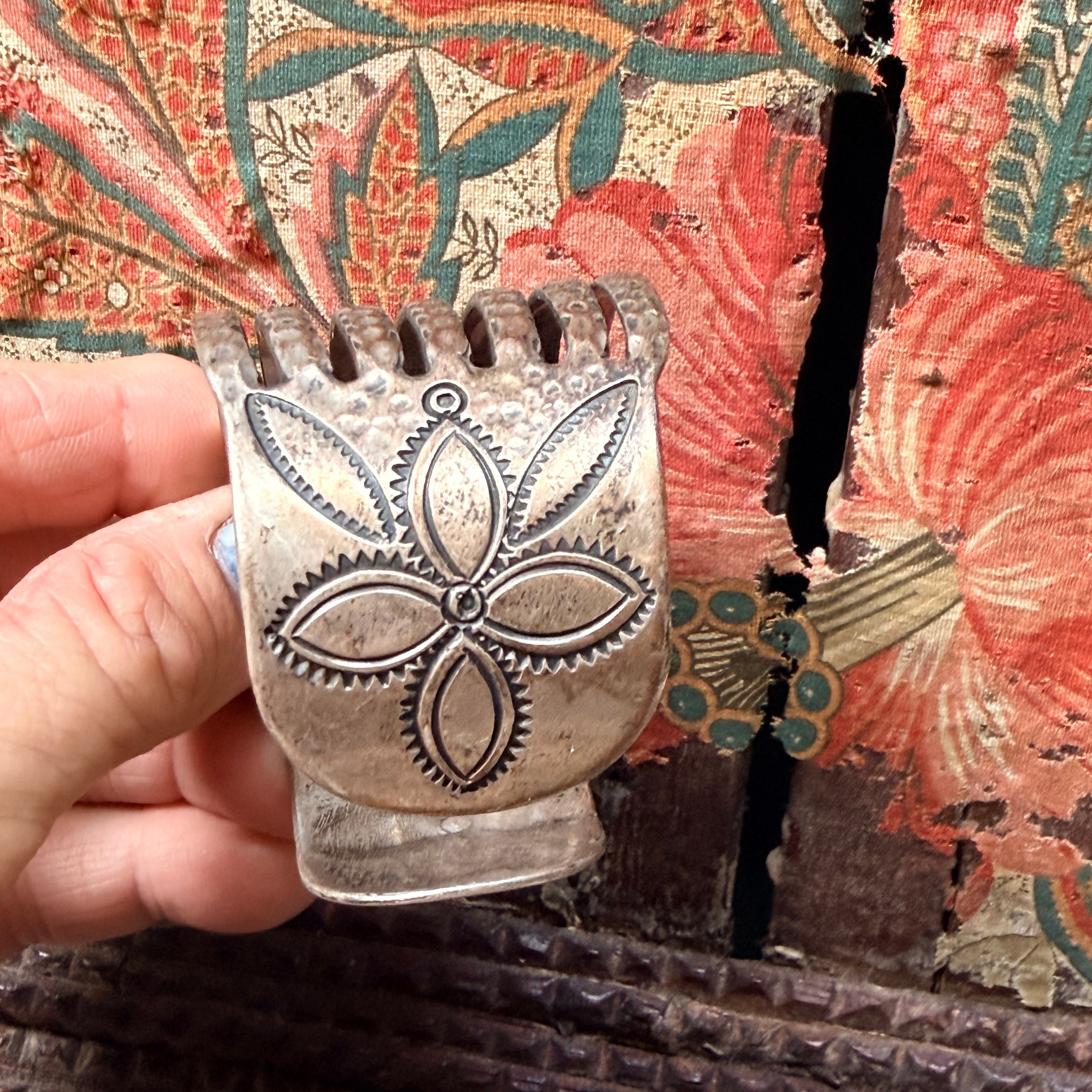 Large Vintage Sterling Silver Navajo Wide Cuff Bracelet Fred