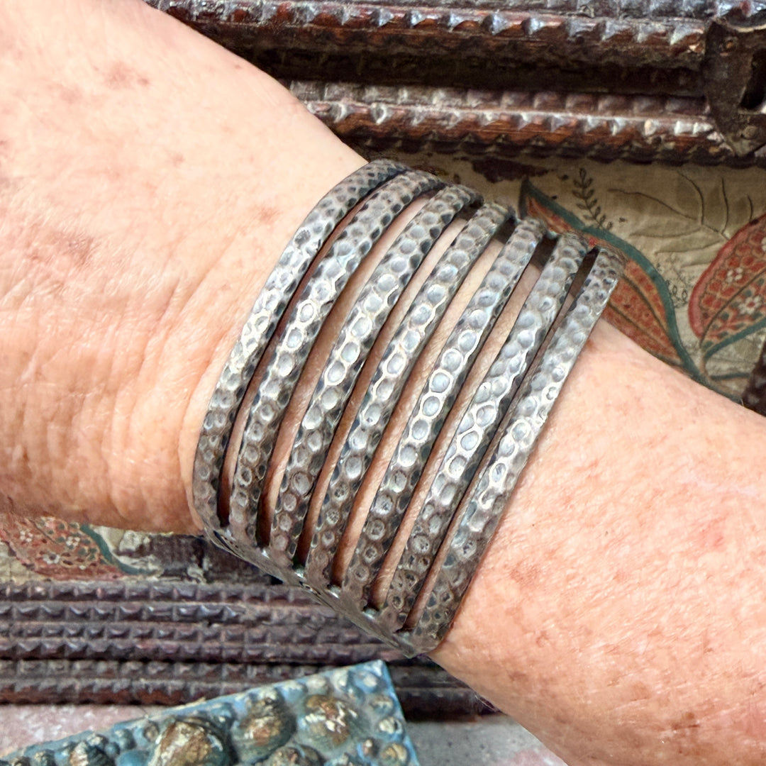 Large Vintage Sterling Silver Navajo Wide Cuff Bracelet Fred Harvey Era