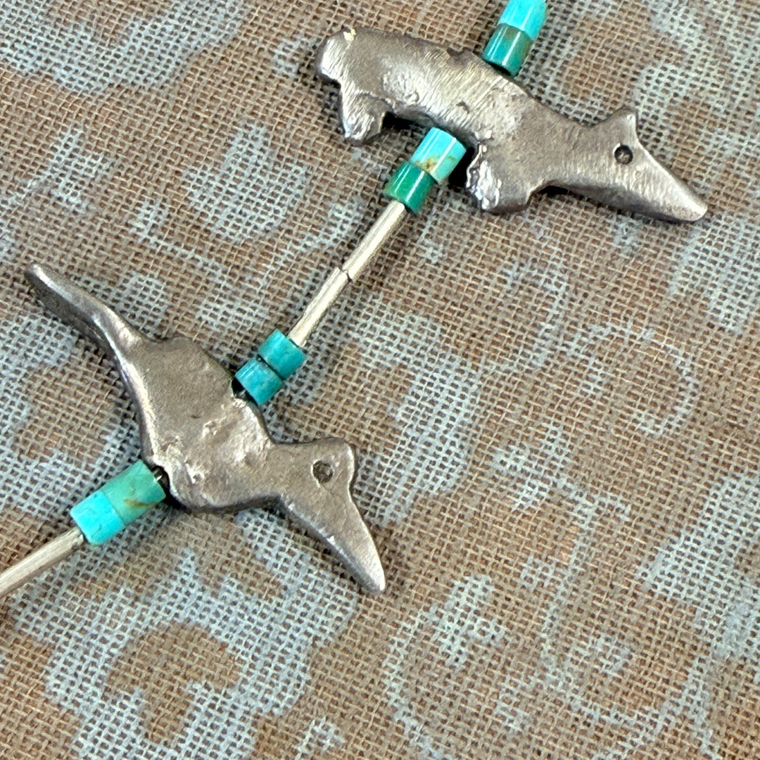 Vintage Hand Wrought Sterling Silver & Turquoise Fetish Necklace