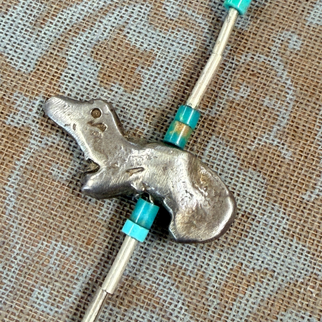 Vintage Hand Wrought Sterling Silver & Turquoise Fetish Necklace