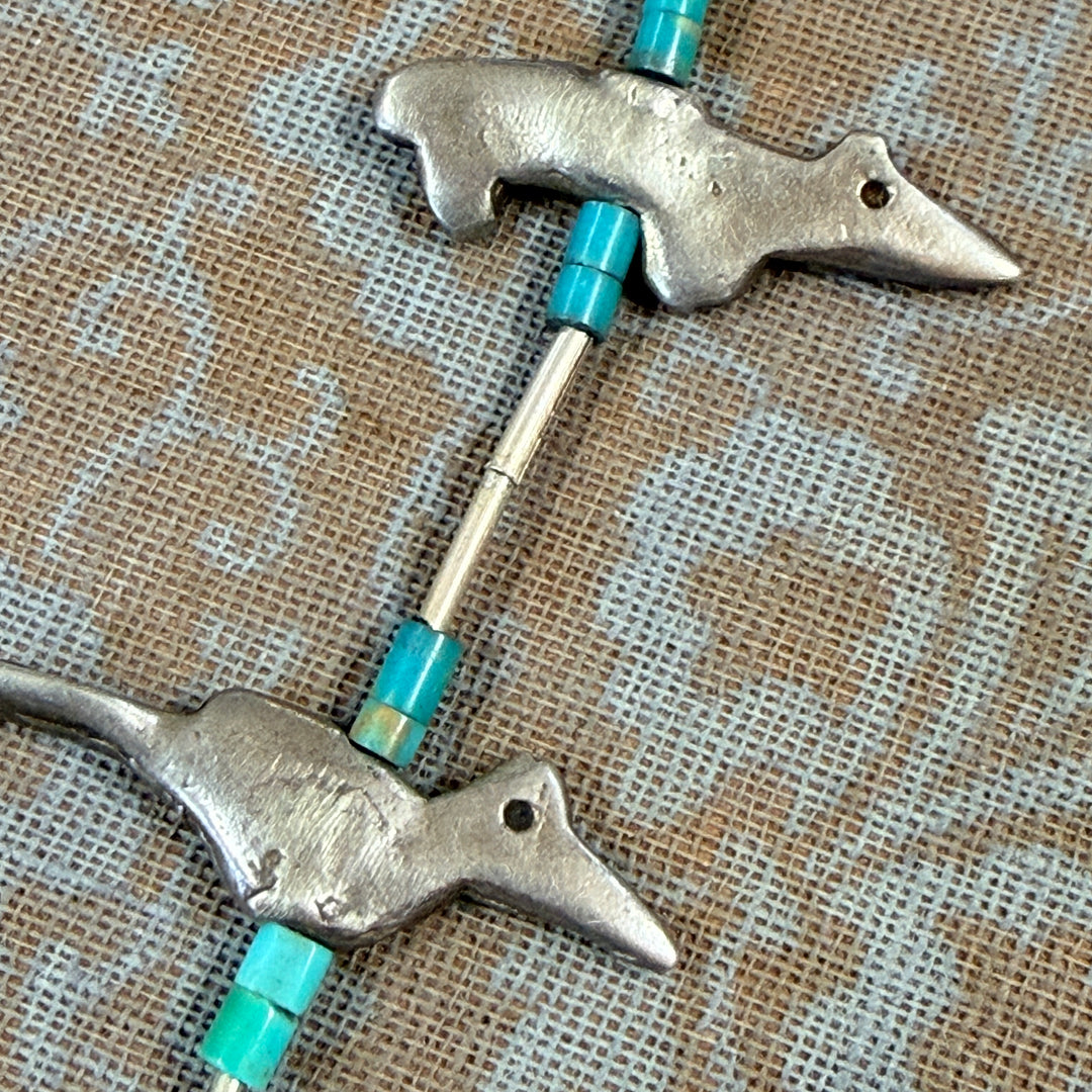 Vintage Hand Wrought Sterling Silver & Turquoise Fetish Necklace