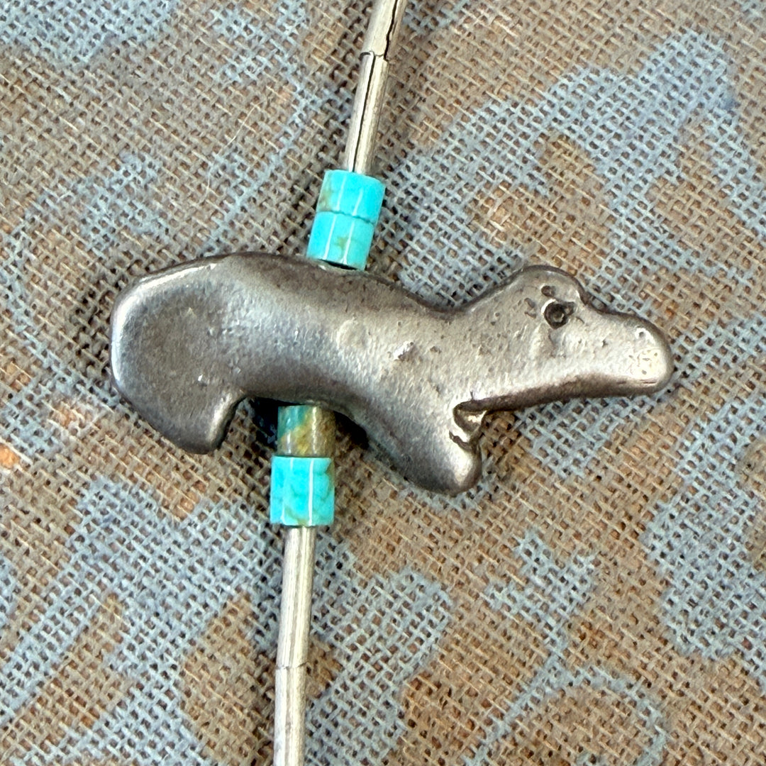 Vintage Hand Wrought Sterling Silver & Turquoise Fetish Necklace