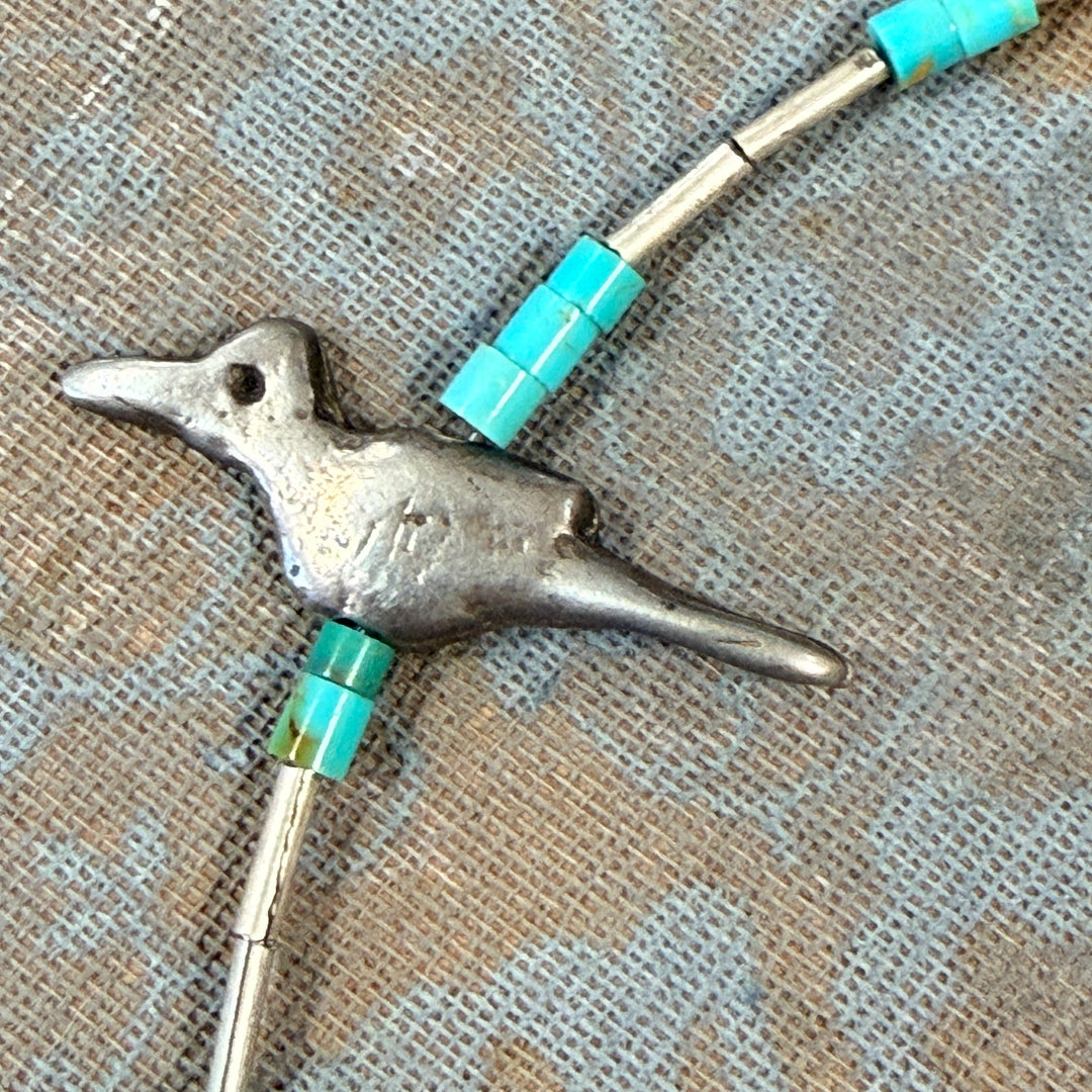 Vintage Hand Wrought Sterling Silver & Turquoise Fetish Necklace