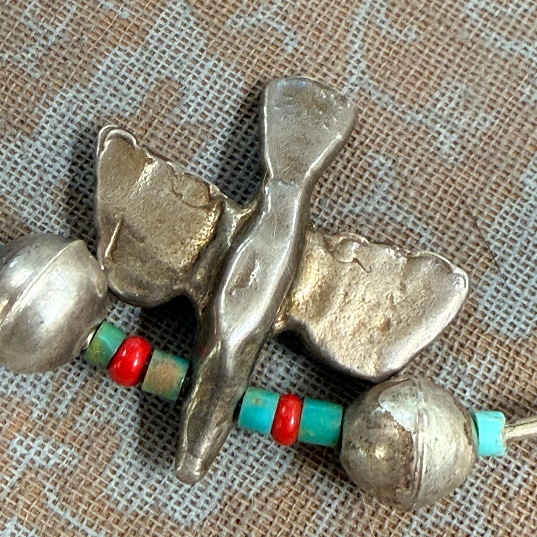 Vintage Hand Wrought Sterling Silver & Turquoise Fetish Necklace