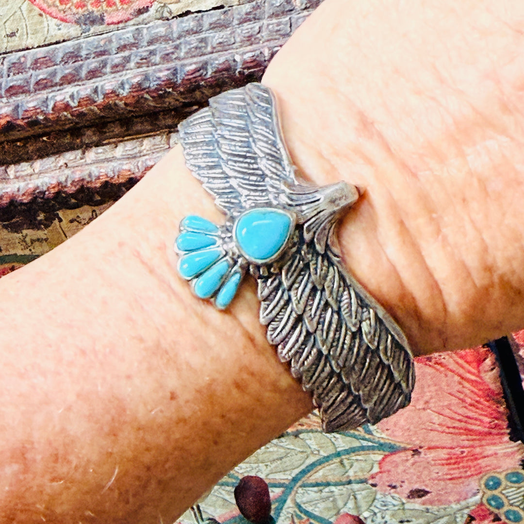 Sterling Silver and Turquoise Eagle in Flight Bracelet