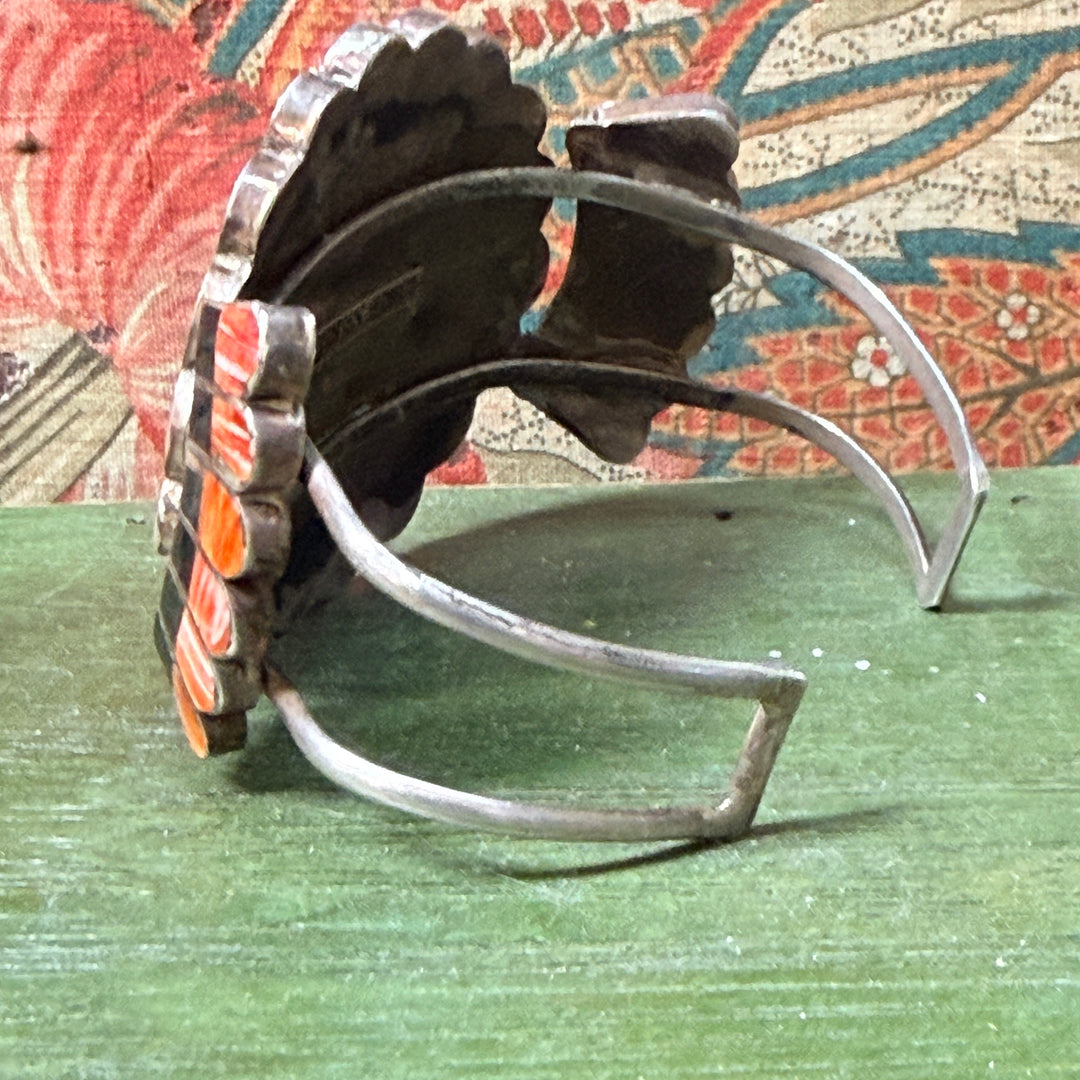 Vintage Signed JL Nassie Native American Zuni Sun God Bracelet