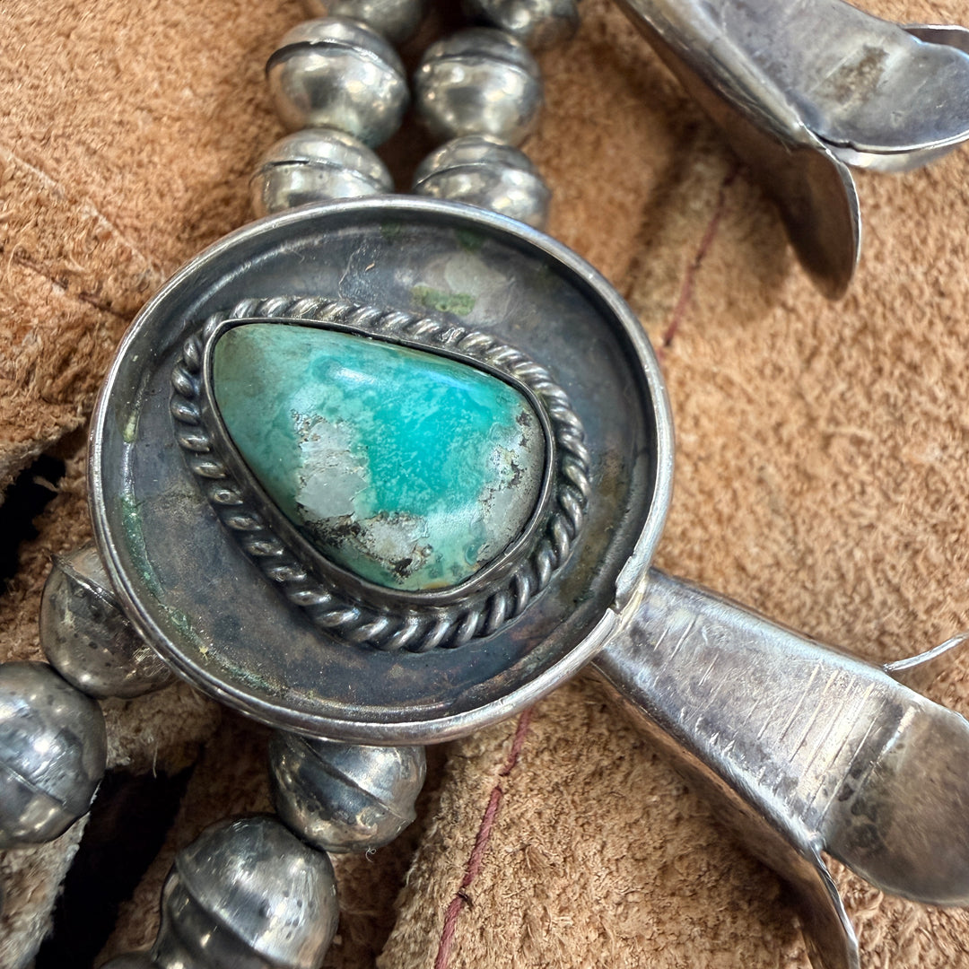 Vintage Navajo Turquoise & Sterling Silver Squash Blossom Necklace