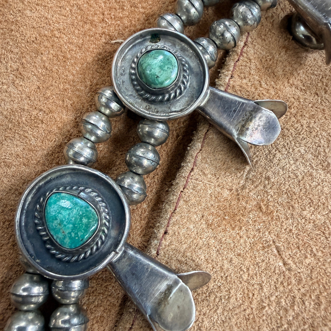 Vintage Navajo Turquoise & Sterling Silver Squash Blossom Necklace