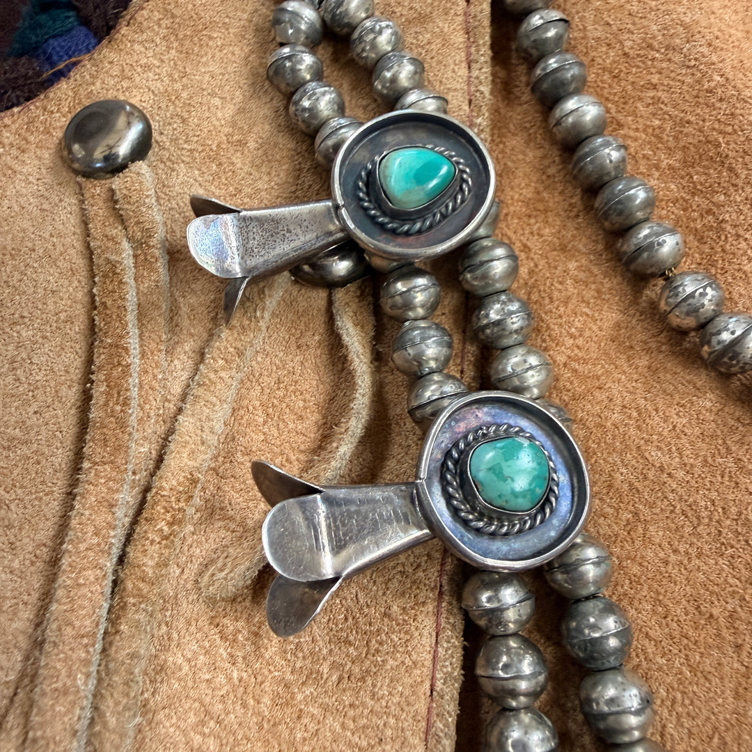 Vintage Navajo Turquoise & Sterling Silver Squash Blossom Necklace