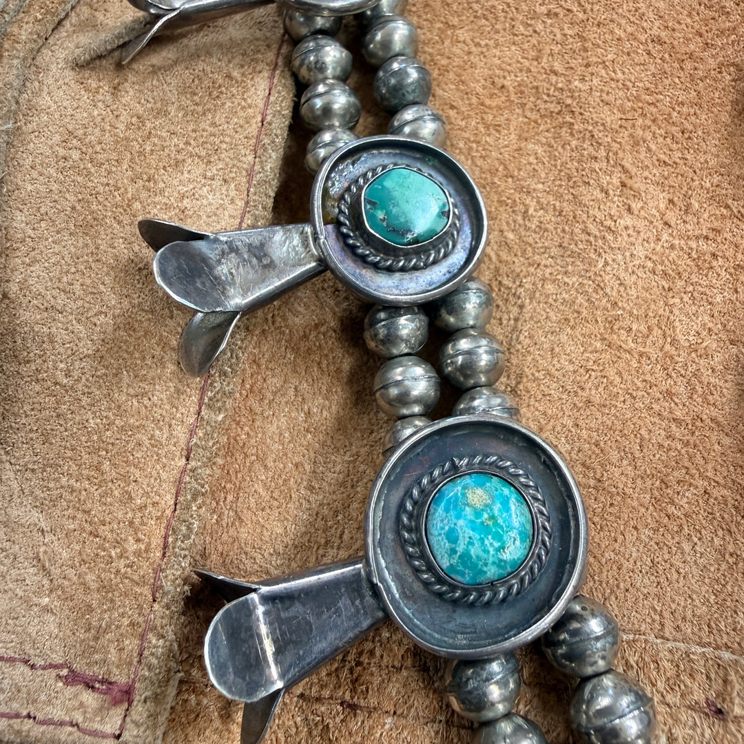 Vintage Navajo Turquoise & Sterling Silver Squash Blossom Necklace