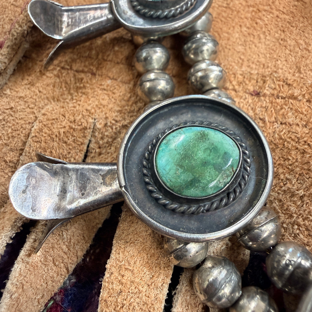 Vintage Navajo Turquoise & Sterling Silver Squash Blossom Necklace