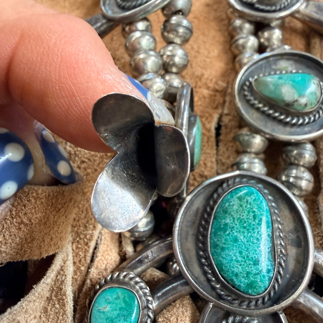 Vintage Navajo Turquoise & Sterling Silver Squash Blossom Necklace