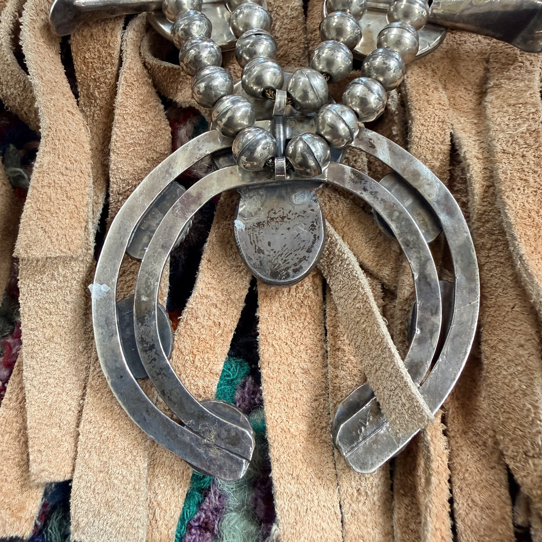 Vintage Navajo Turquoise & Sterling Silver Squash Blossom Necklace