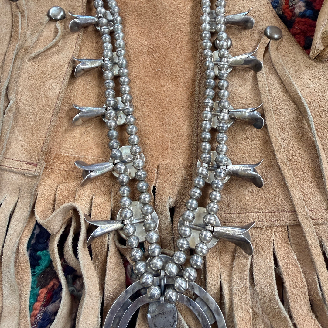 Vintage Navajo Turquoise & Sterling Silver Squash Blossom Necklace
