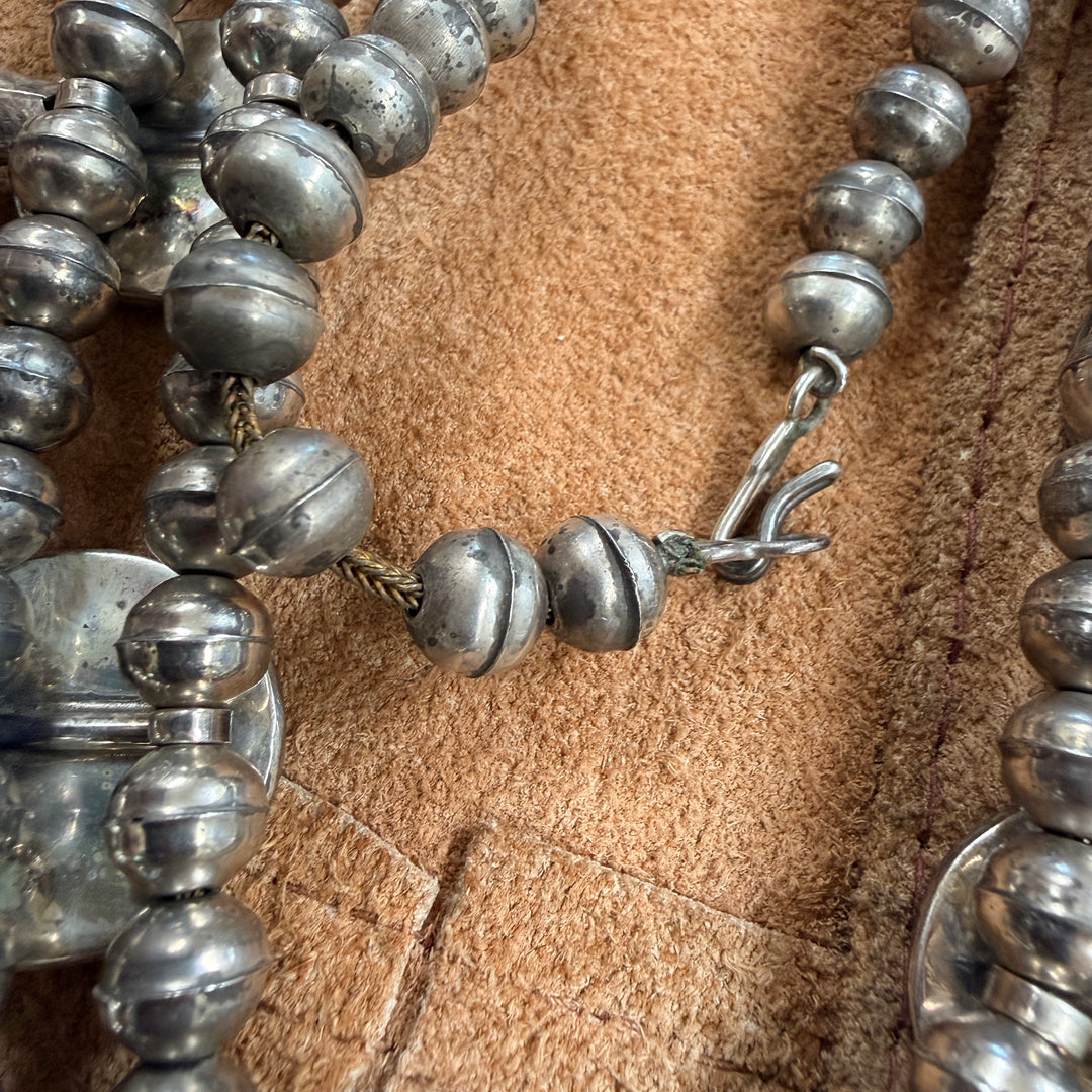 Vintage Navajo Turquoise & Sterling Silver Squash Blossom Necklace