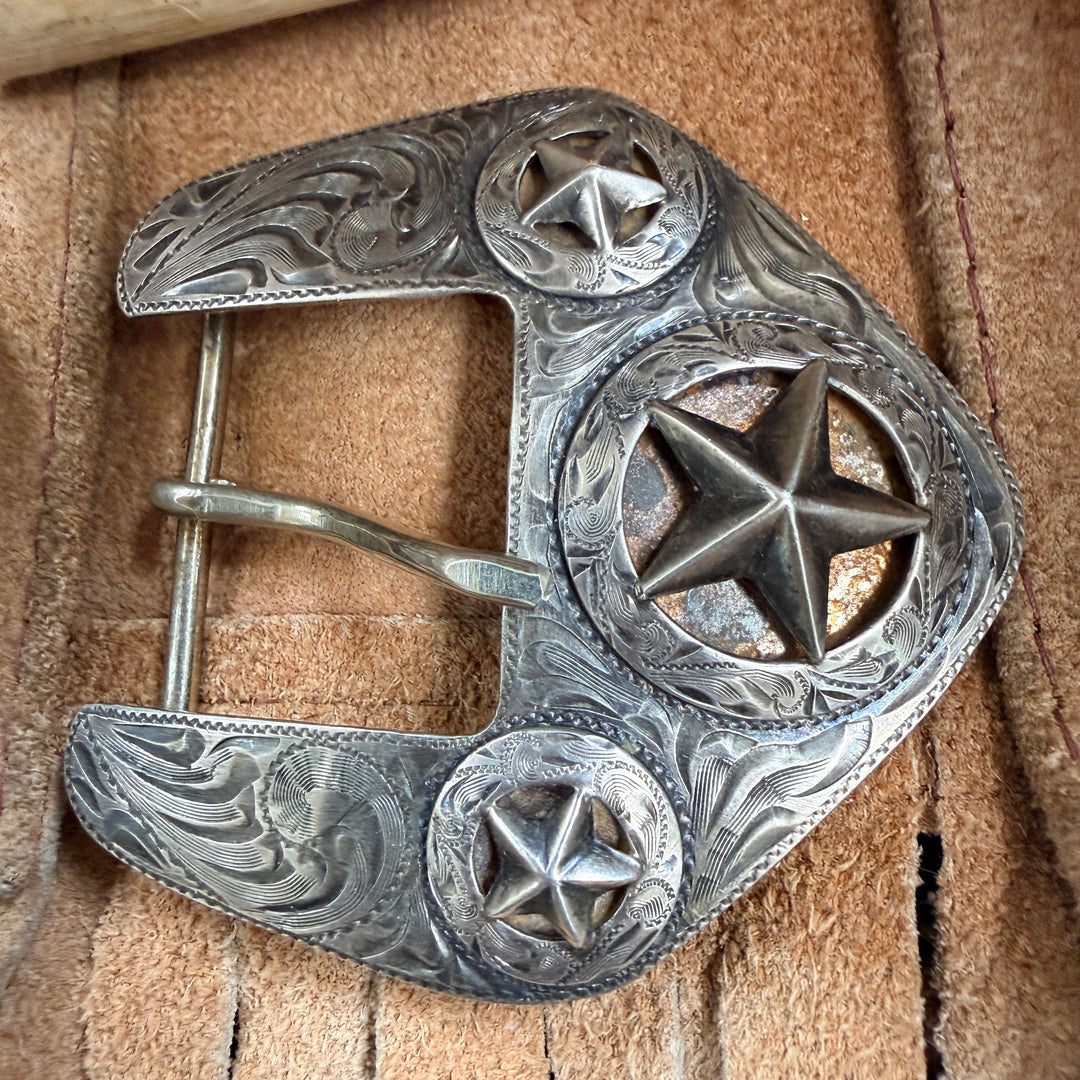 Vintage Mexican Sterling Silver Star Ranger Belt Buckle Set