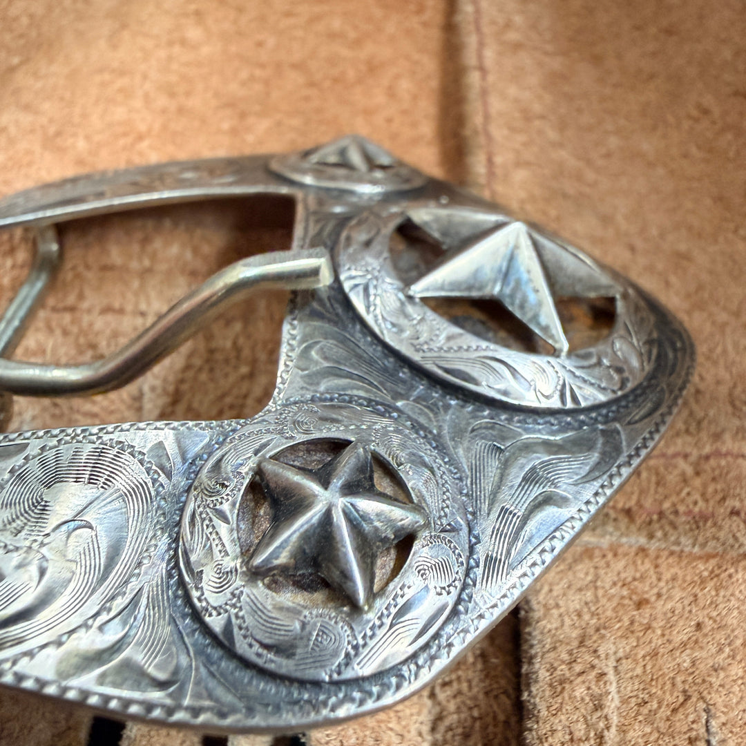 Vintage Mexican Sterling Silver Star Ranger Belt Buckle Set