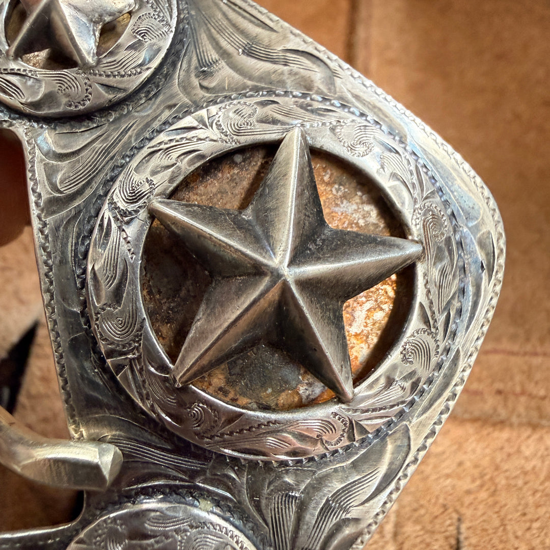 Vintage Mexican Sterling Silver Star Ranger Belt Buckle Set