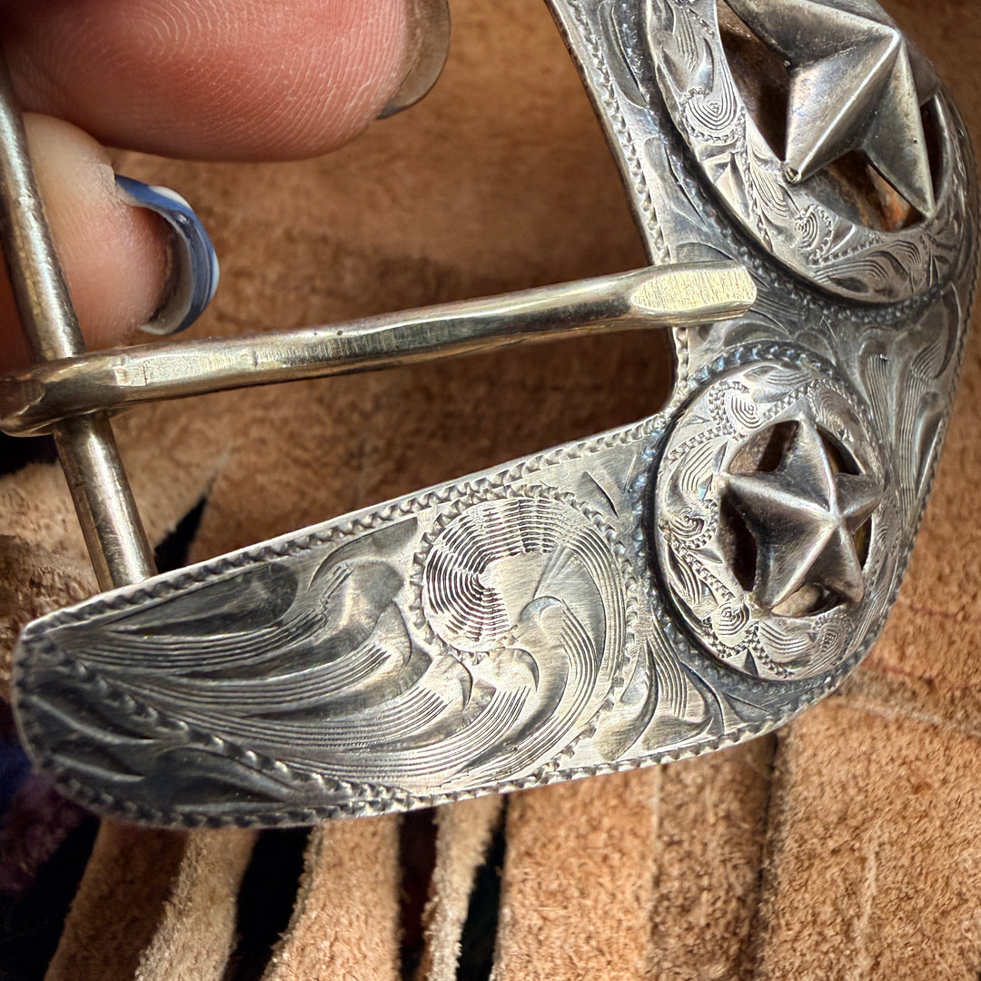 Vintage Mexican Sterling Silver Star Ranger Belt Buckle Set