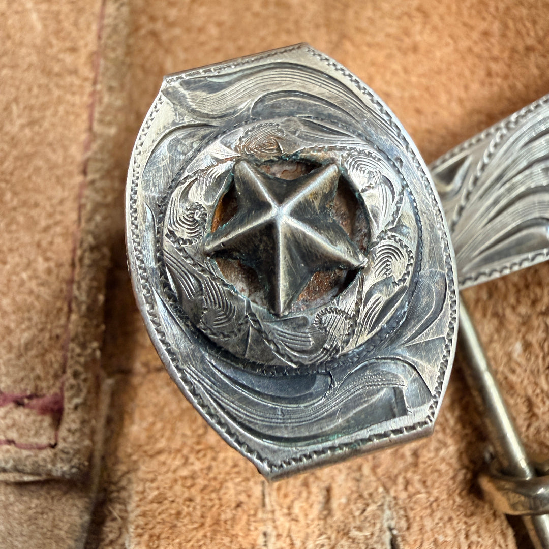 Vintage Mexican Sterling Silver Star Ranger Belt Buckle Set