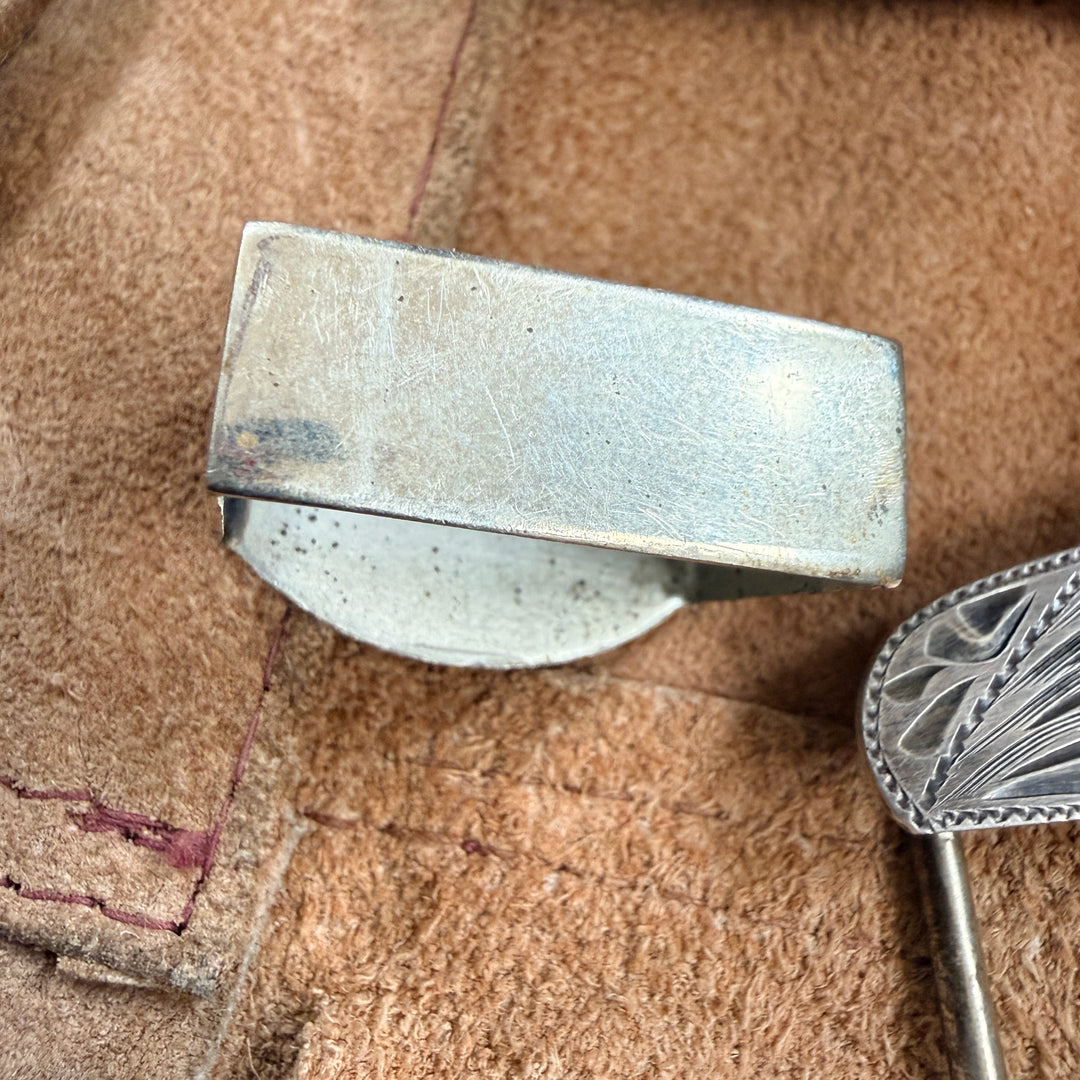 Vintage Mexican Sterling Silver Star Ranger Belt Buckle Set