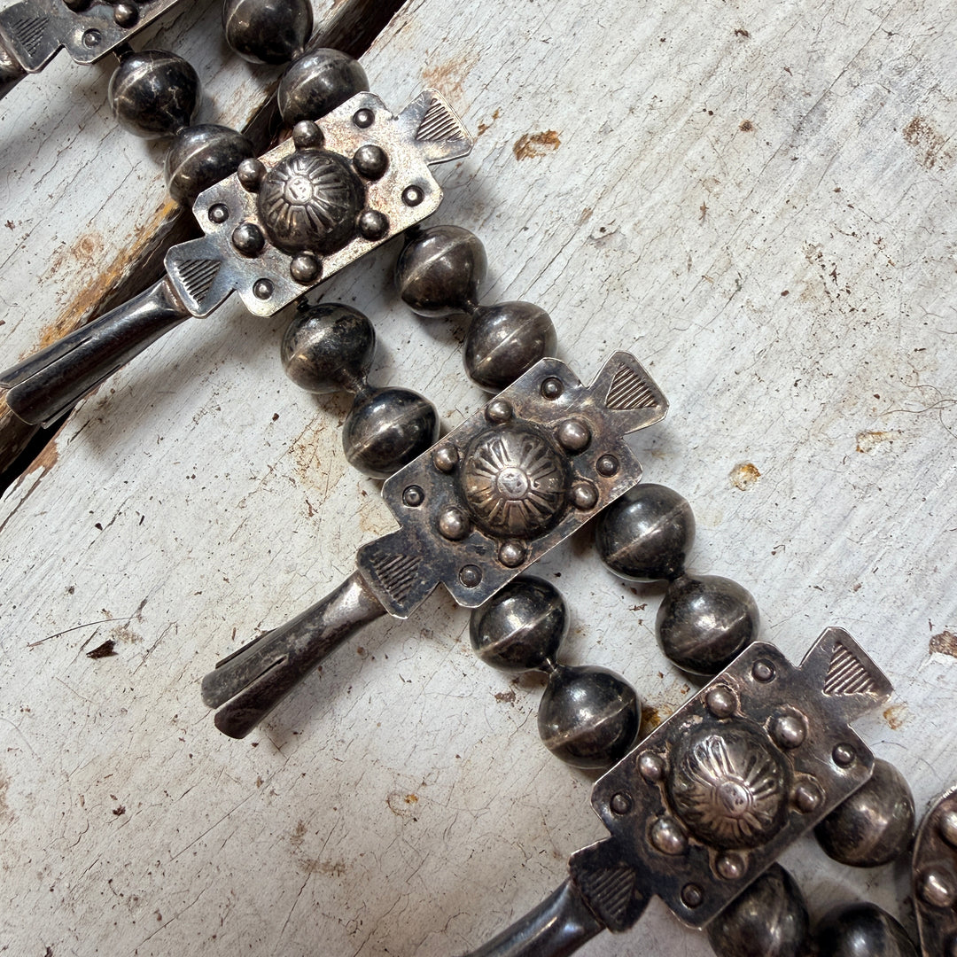Early Navajo Sterling Silver Turquoise Squash Blossom Necklace