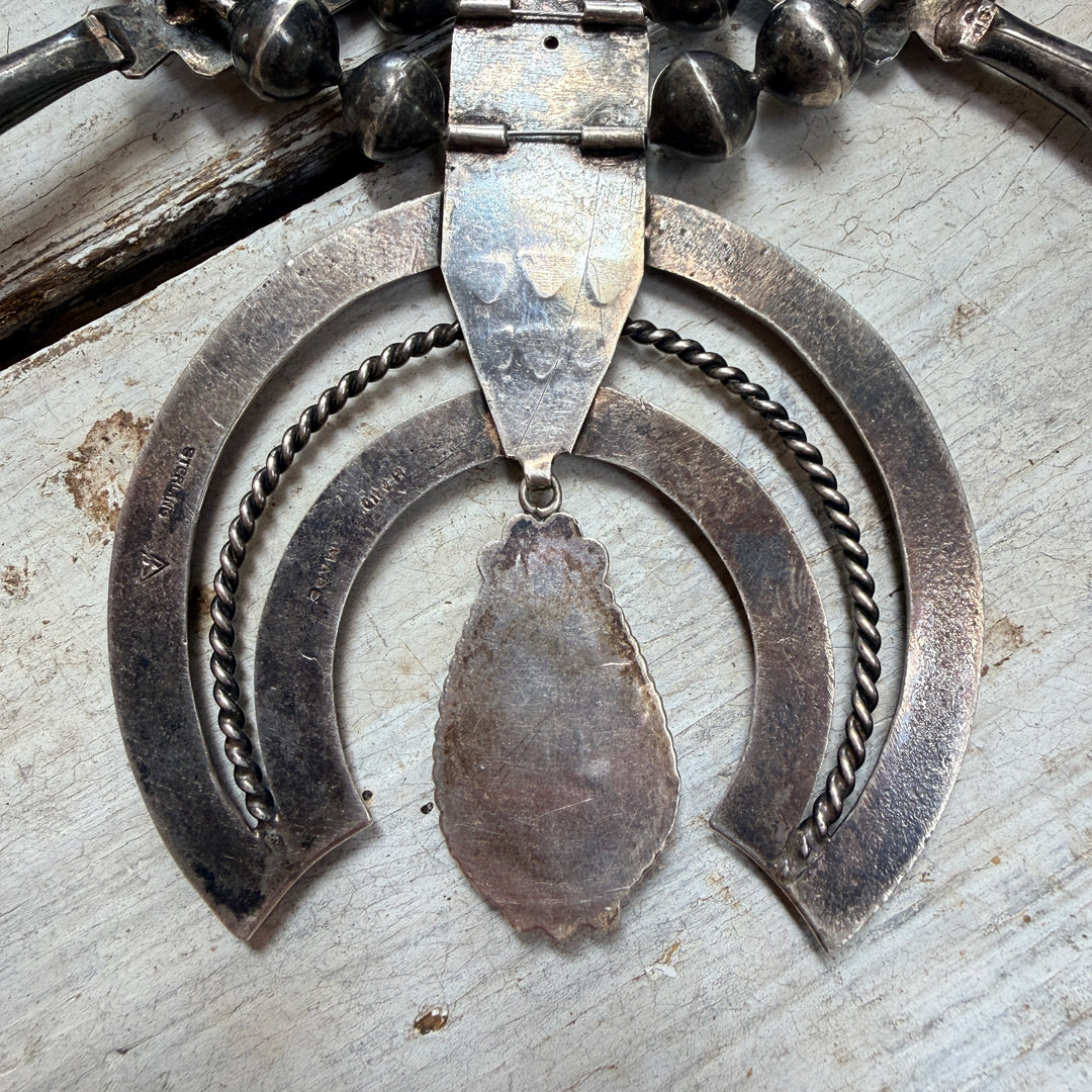 Early Navajo Sterling Silver Turquoise Squash Blossom Necklace