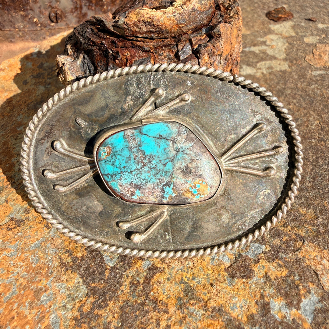 Vintage Navajo Sterling SIlver & Turquoise Large Pin Brooch