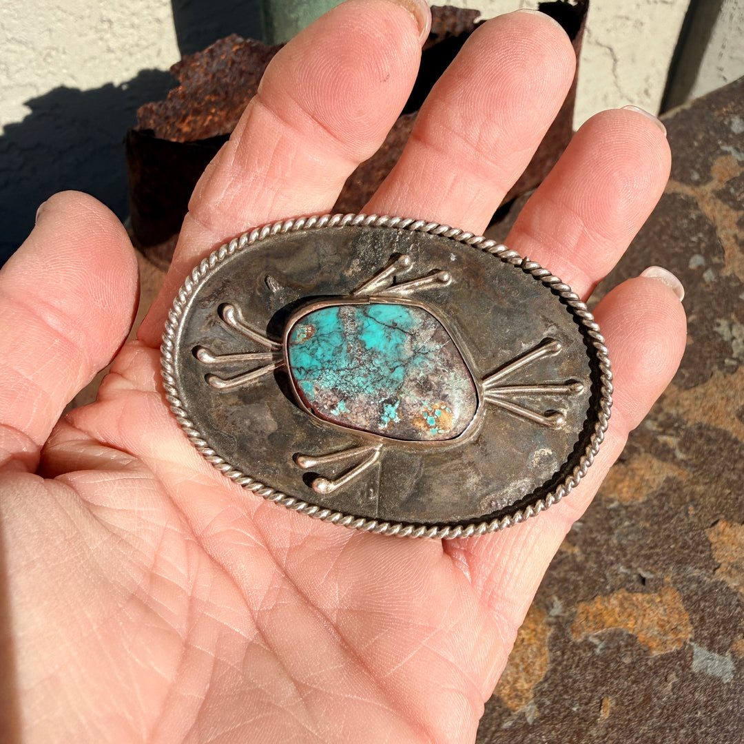 Vintage Navajo Sterling SIlver & Turquoise Large Pin Brooch