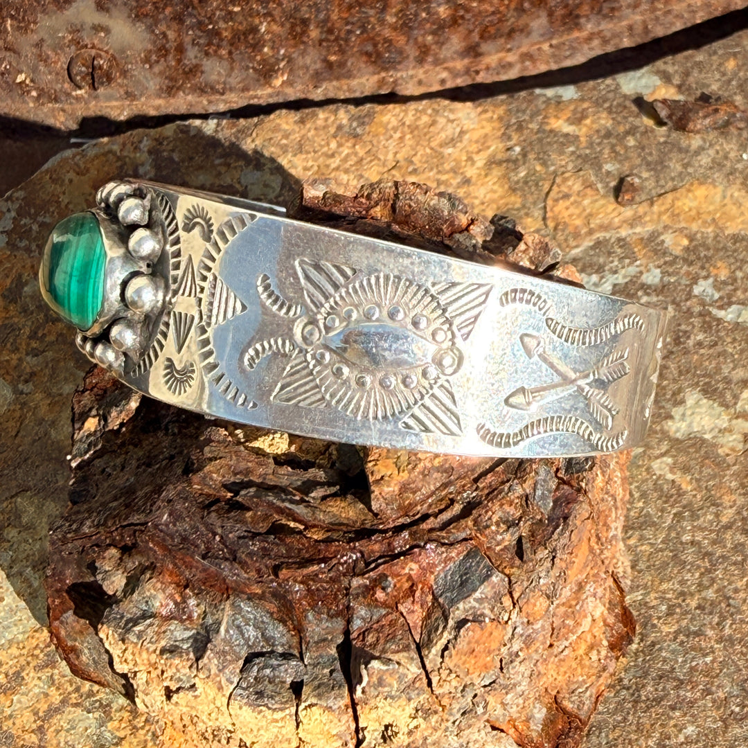 Vintage Navajo Sterling Silver & Malachite Cuff Bracelet