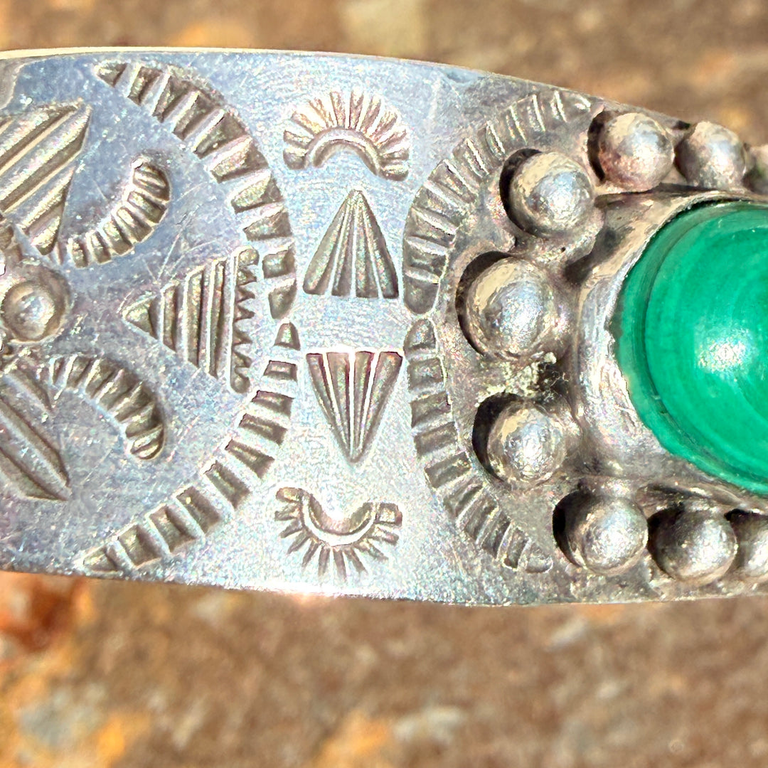 Vintage Navajo Sterling Silver & Malachite Cuff Bracelet