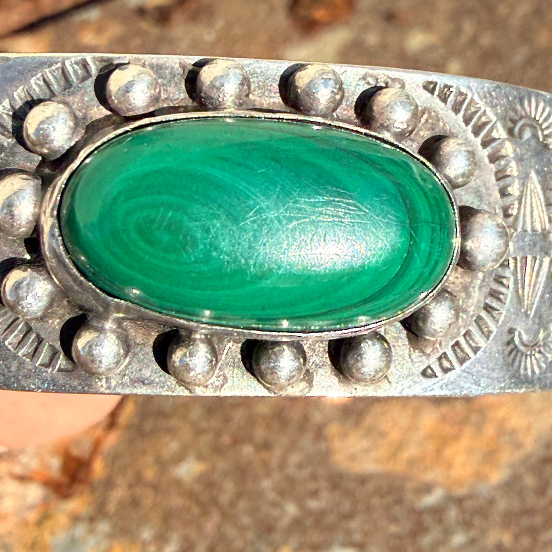 Vintage Navajo Sterling Silver & Malachite Cuff Bracelet