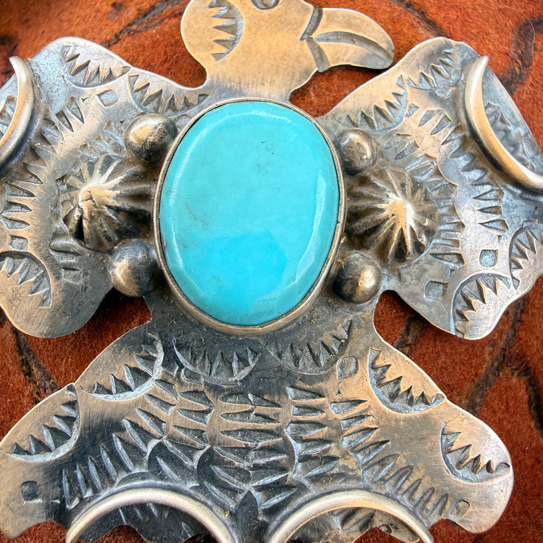 Large Sterling Silver Turquoise Chimney Butte Thunderbird Pendant
