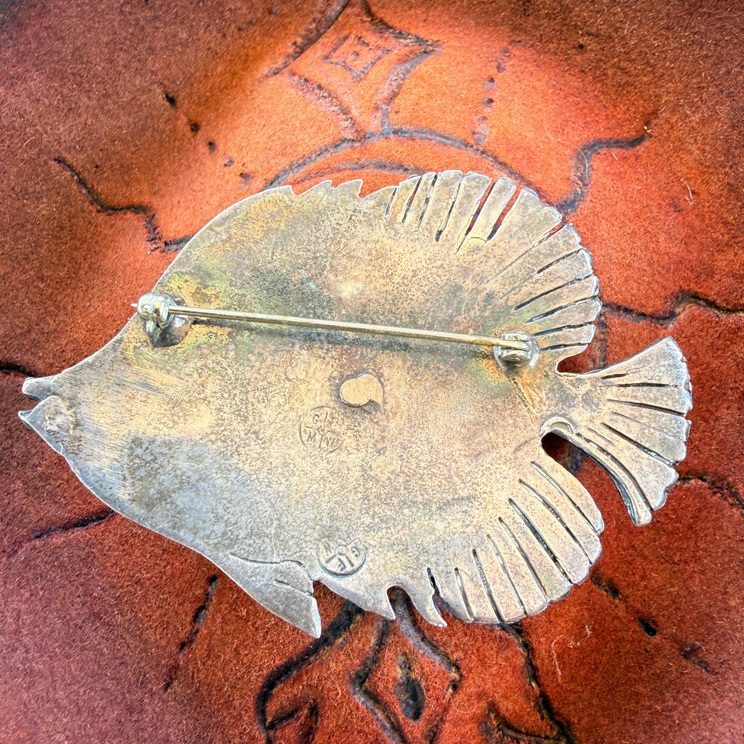 Sterling Silver & Opal Fish Brooch Pin Great Falls Metal Works