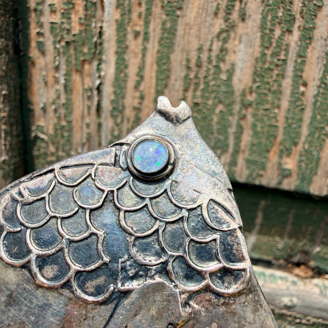 Sterling Silver & Opal Fish Brooch Pin Great Falls Metal Works