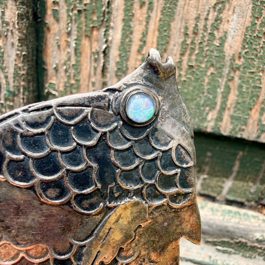 Sterling Silver & Opal Fish Brooch Pin Great Falls Metal Works