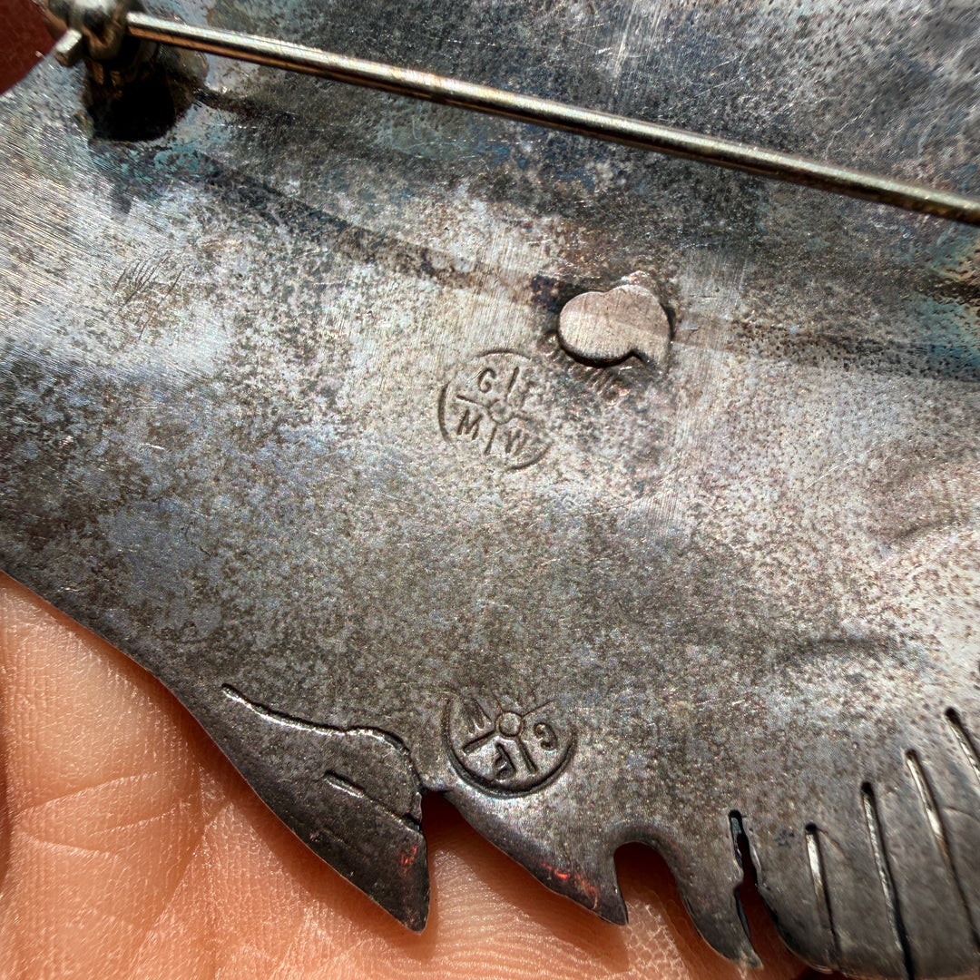 Sterling Silver & Opal Fish Brooch Pin Great Falls Metal Works