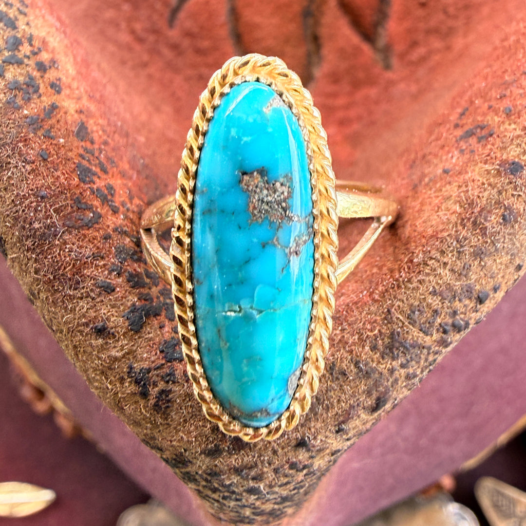 Vintage 14k Yellow Gold & Turquoise Ring Navajo Size 6