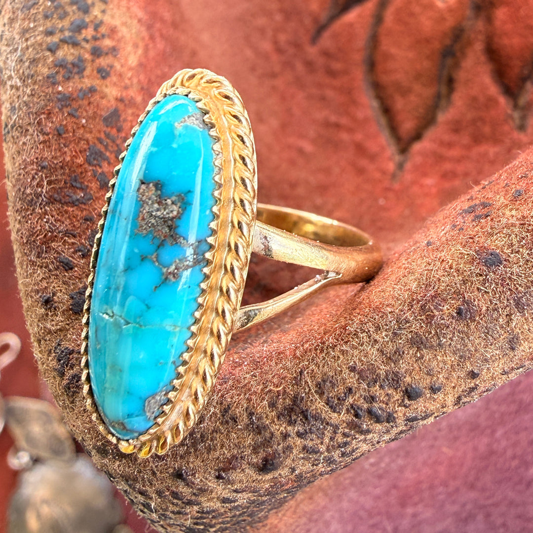 Vintage 14k Yellow Gold & Turquoise Ring Navajo Size 6