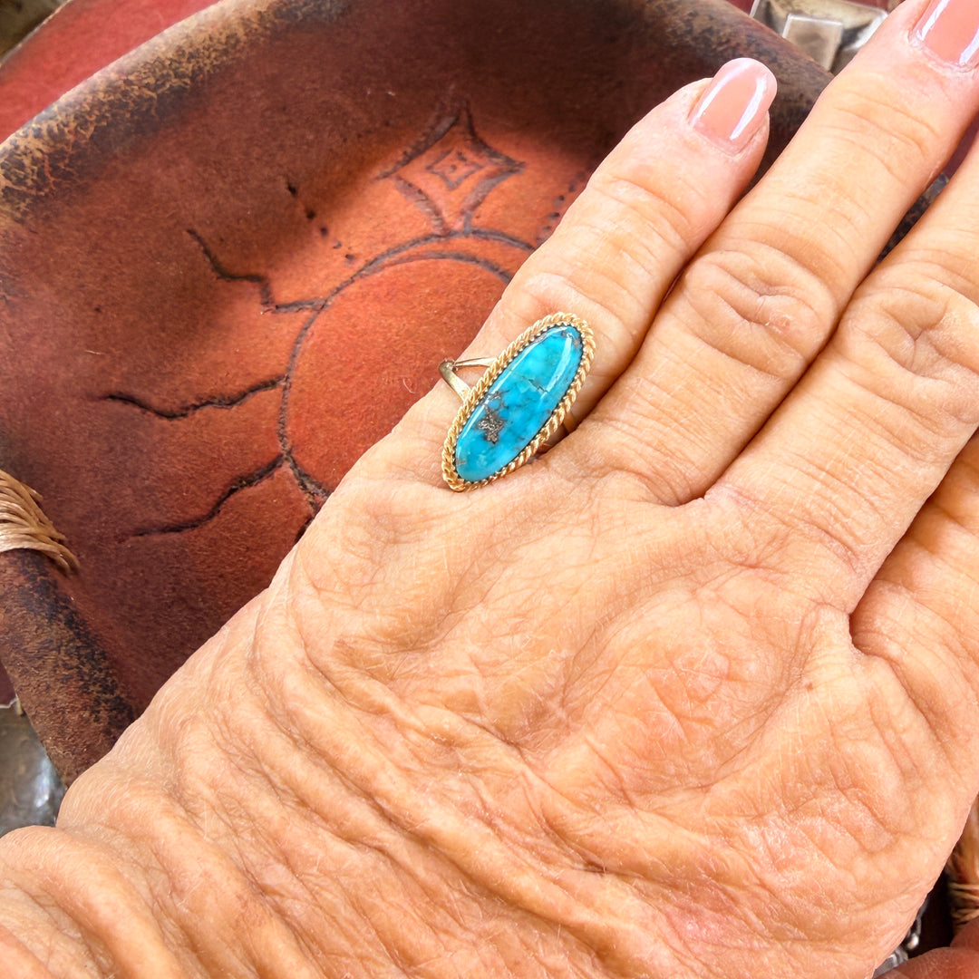 Vintage 14k Yellow Gold & Turquoise Ring Navajo Size 6