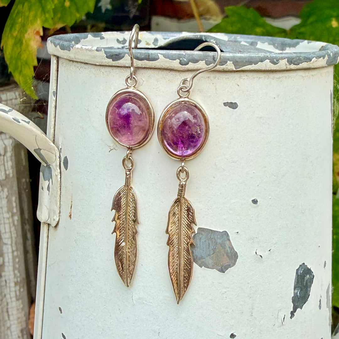 Sterling Silver & Purple Amethyst Feather Earrings