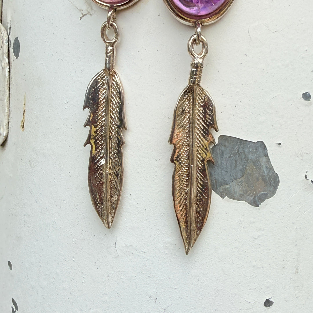 Sterling Silver & Purple Amethyst Feather Earrings