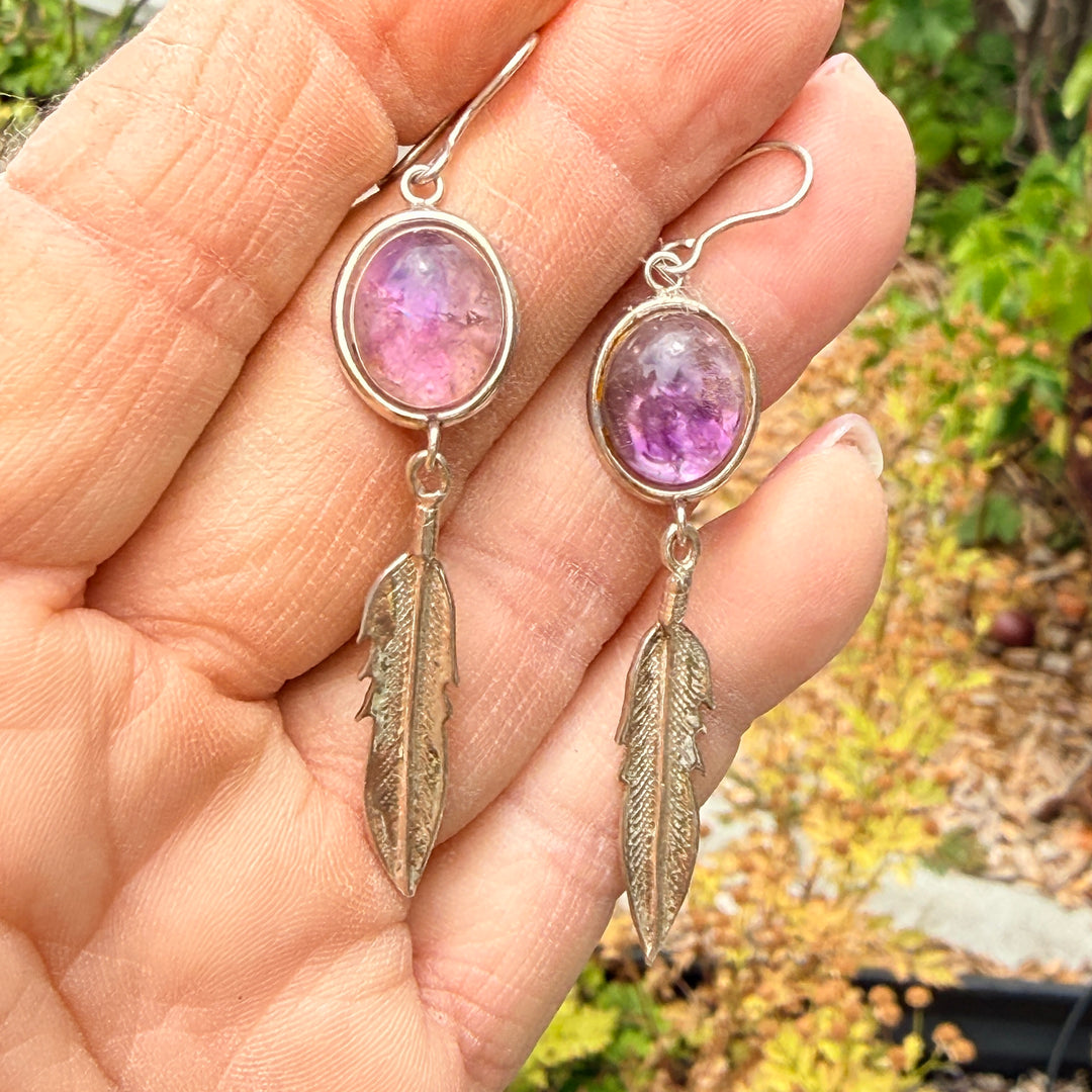 Sterling Silver & Purple Amethyst Feather Earrings