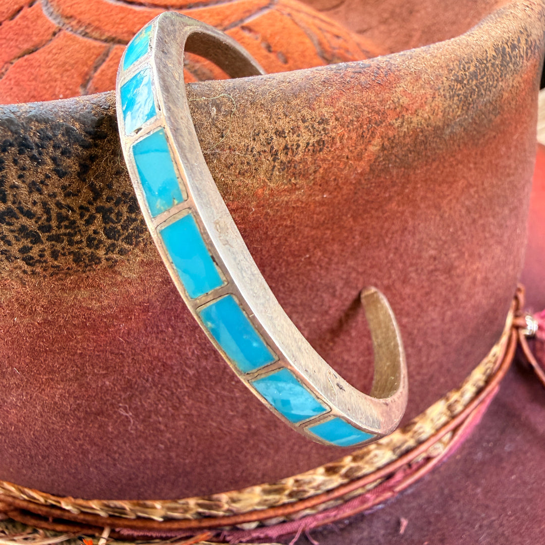 Vintage Navajo Sterling Silver & Inlay Turquoise Cuff Bracelet