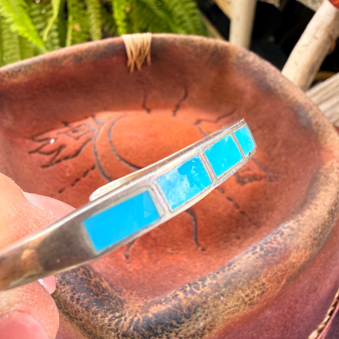 Vintage Navajo Sterling Silver & Inlay Turquoise Cuff Bracelet