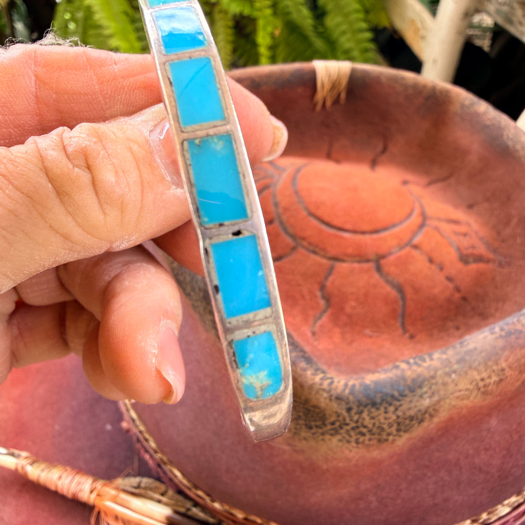Vintage Navajo Sterling Silver & Inlay Turquoise Cuff Bracelet