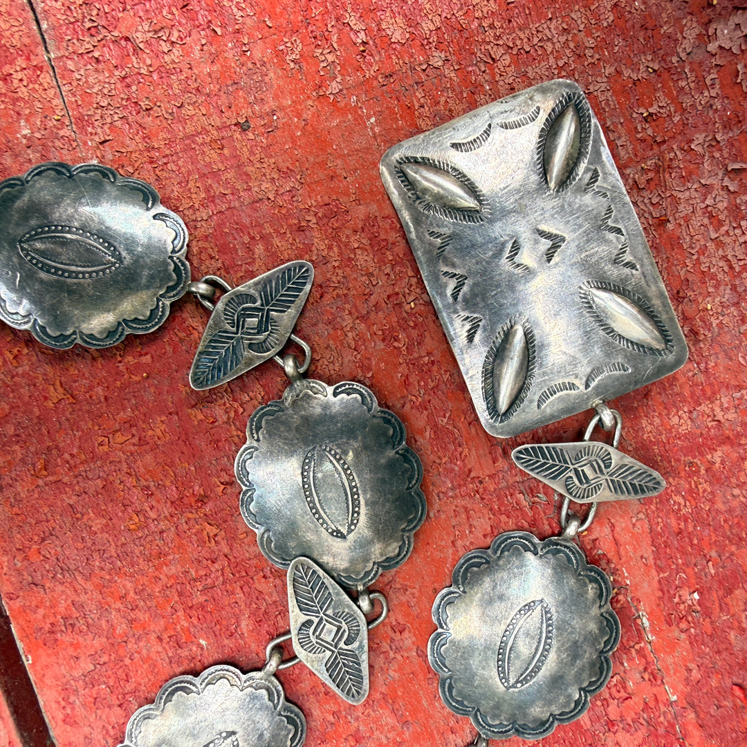 Old Navajo Wrought Silver Concho Belt